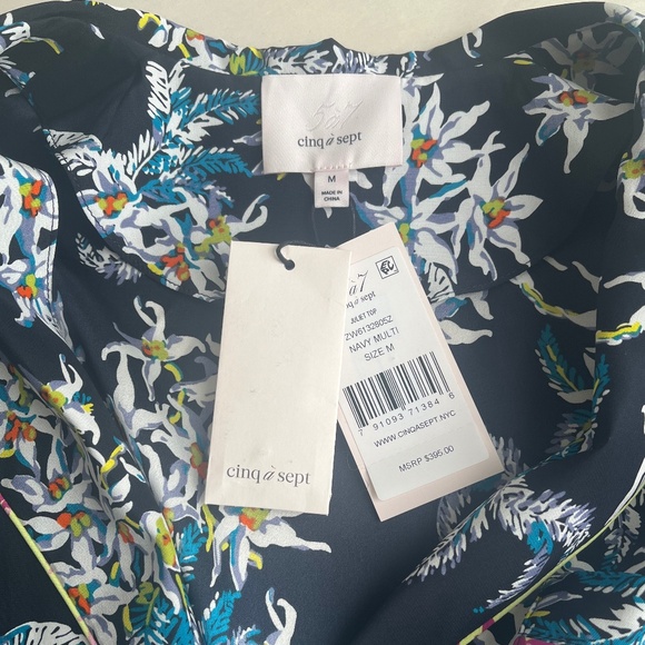 Cinq a Sept Juliet Floral Print Silk Button Front Pajama Style Casual Blouse Top - Picture 12 of 14